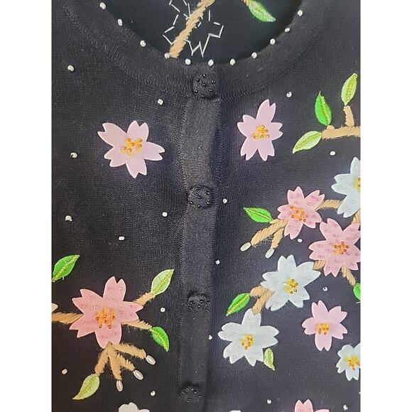 Berek Long Sleeve Button Down Floral Beaded Cardigan Sweater Petite Medium M - Picture 3 of 8